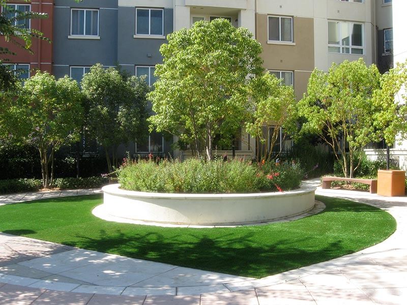 Outdoor park with artificial lawn landscaping in Missouri
