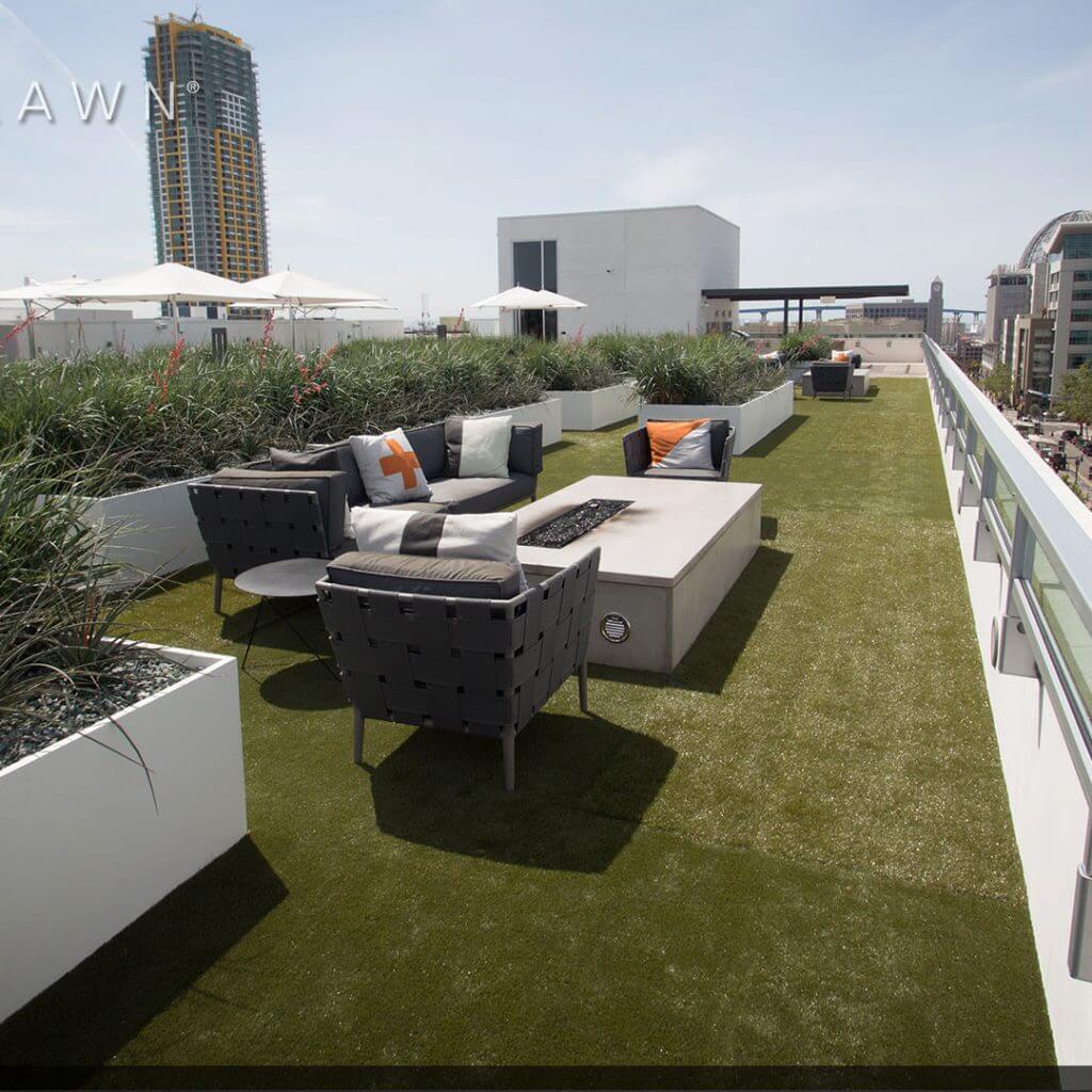 Artificial turf patio on a rooftop in St. Louis