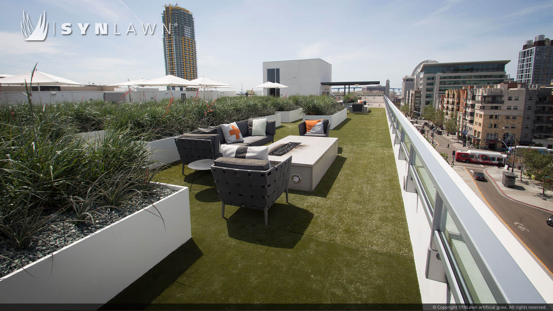 Artificial turf patio on a rooftop in St. Louis