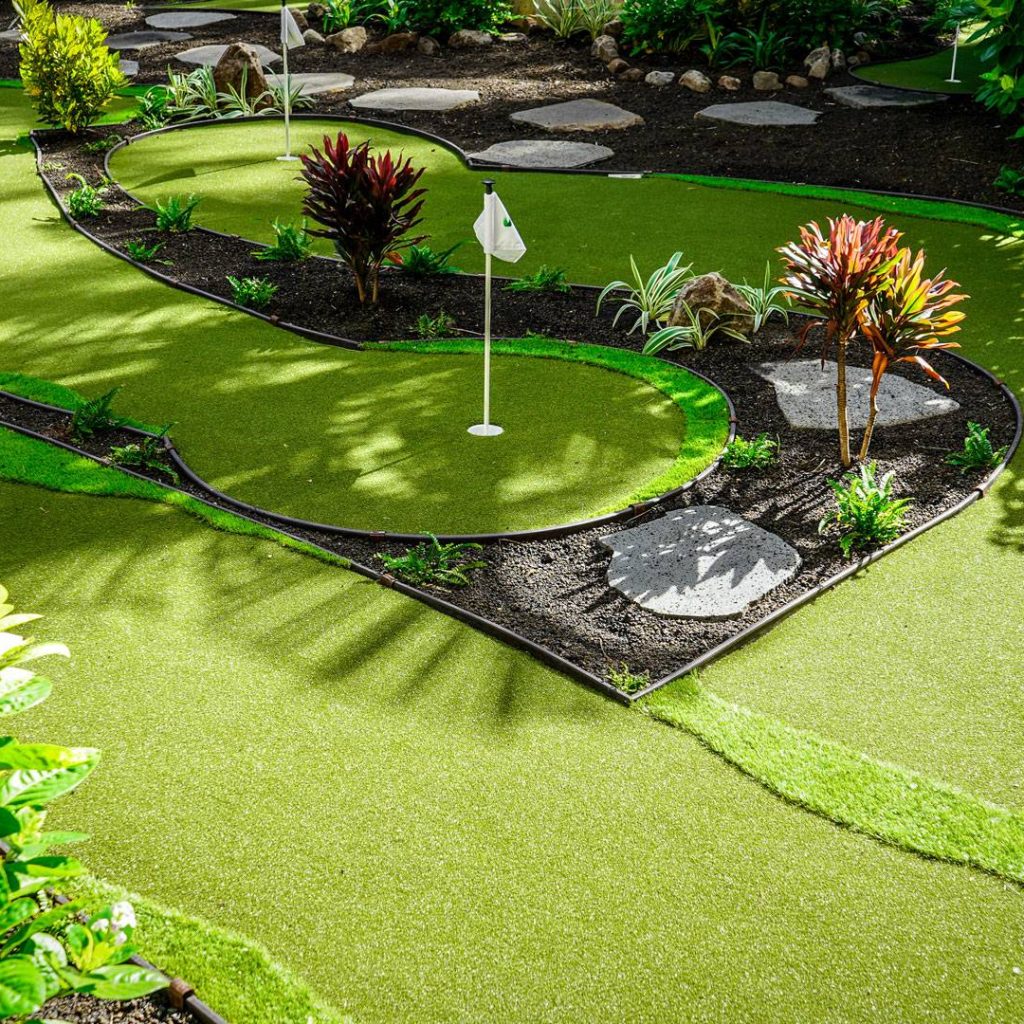 Beach themed artificial grass putting green
