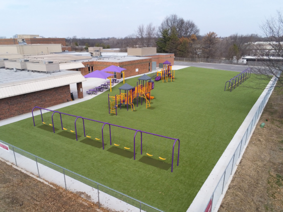 Artificial grass on playground