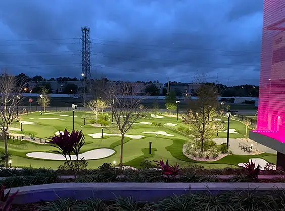 Shot of commercial artificial grass mini golf course from SYNLawn