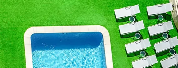 Artificial grass pool lawn drone shot from SYNLawn in St. Louis, MO